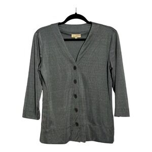 Choices Womens Grey 3/4 Sleeve Button‎ Front V-Neck Cardigan Sweater Size M